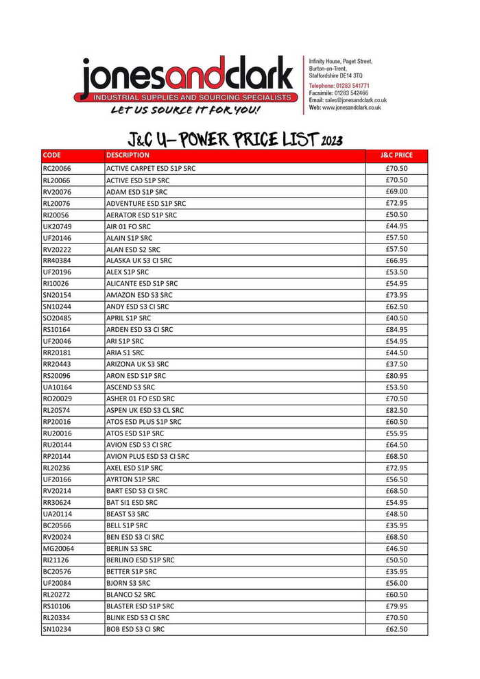 U-POWER J&C PRICE LIST 2023